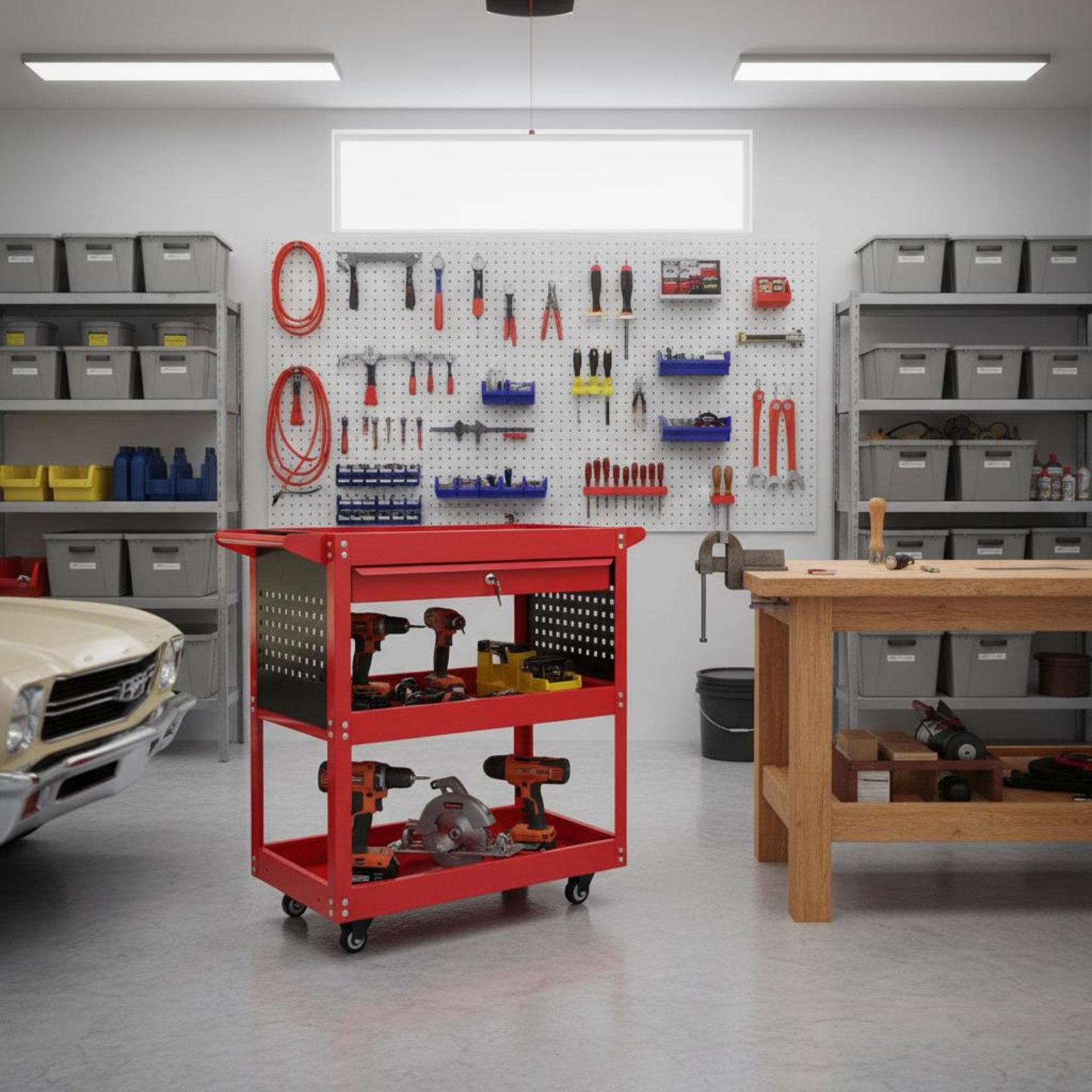 Workshop Tools And Equipment - عربة أدوات ثلاثية الطبقات من الفولاذ