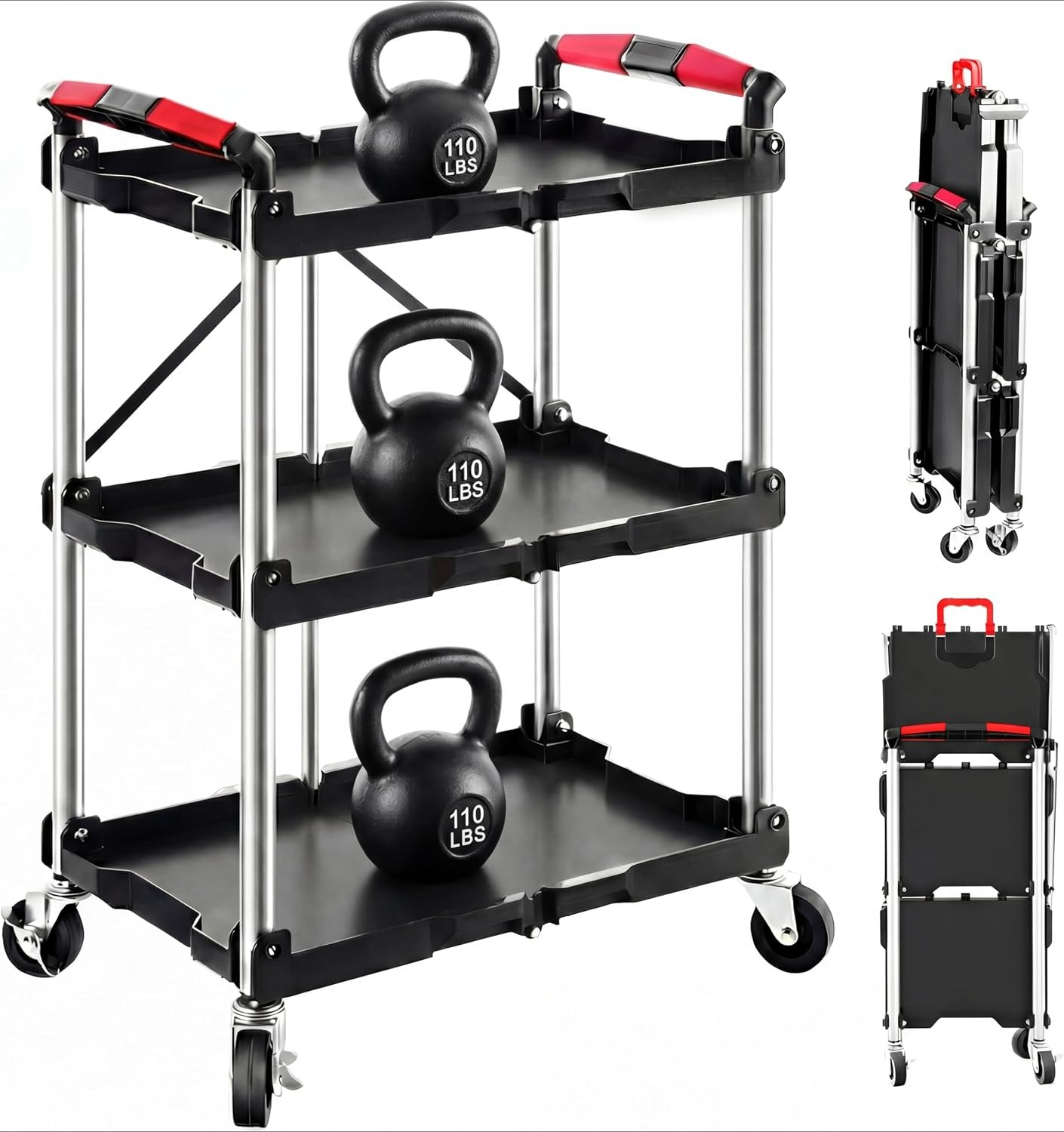 Tools For Garage Workshop - عربة خدمة قابلة للطي بثلاثة أرفف