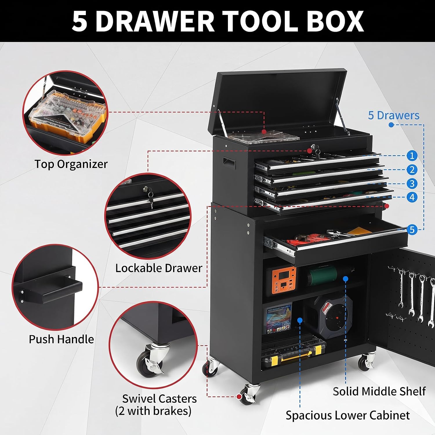 خزانة أدوات متنقلة بخمسة أدراج - مراجعة Workshop Tools Box وسعره