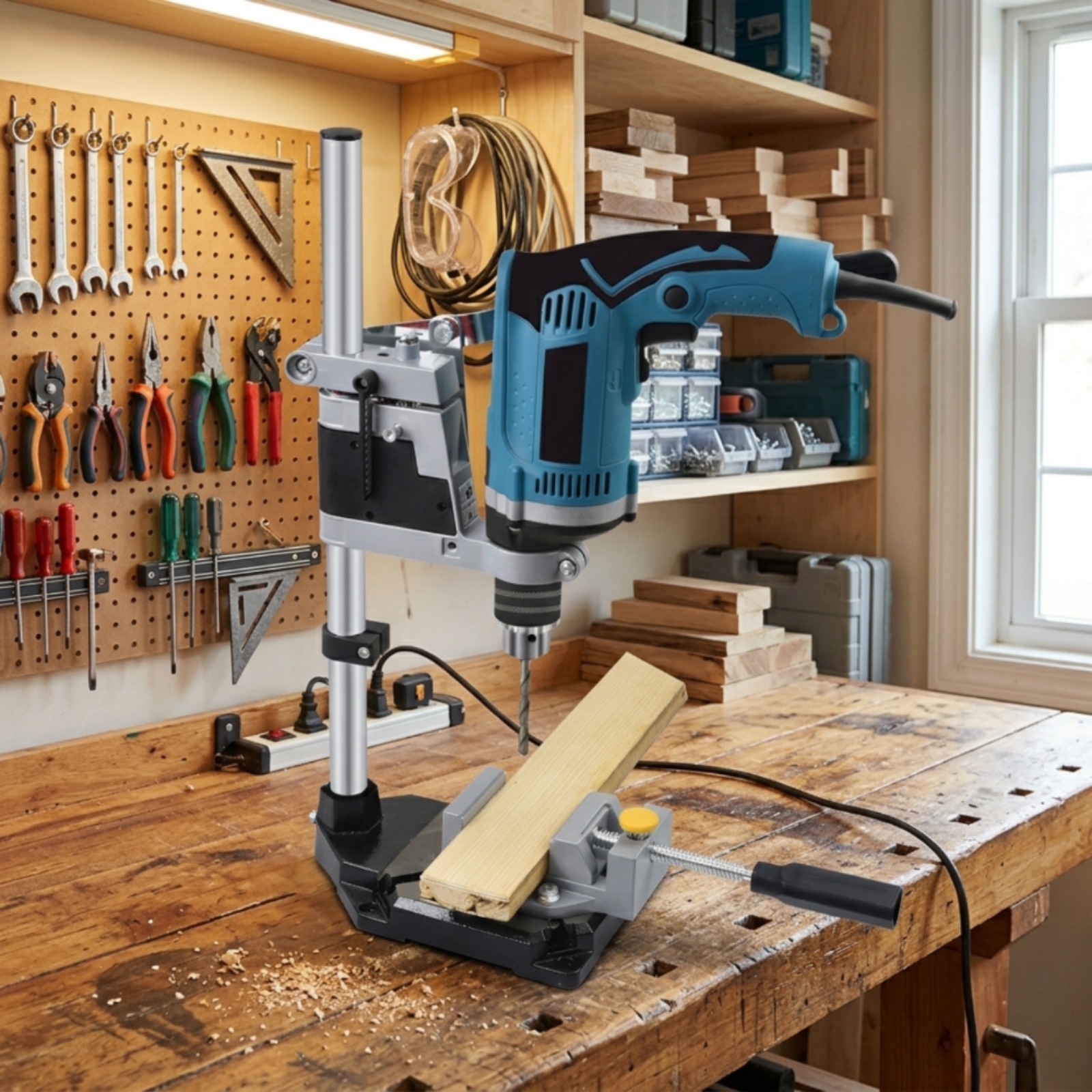 حامل مثقاب مع ملقط ثابت، حامل  - مراجعة Workshop Tools Bench وسعره